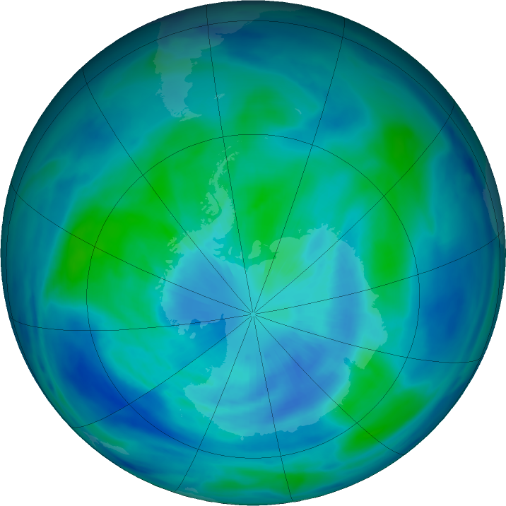 Antarctic ozone map for 25 March 2021